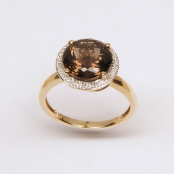 9ct Gold Smokey Quartz/Diamond Ring